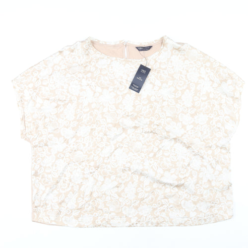Marks and Spencer Women Beige Floral Blouse Size 24 Plus Short Sleeve