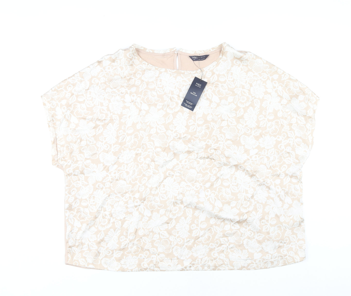 Marks and Spencer Women Beige Floral Blouse Size 24 Plus Short Sleeve