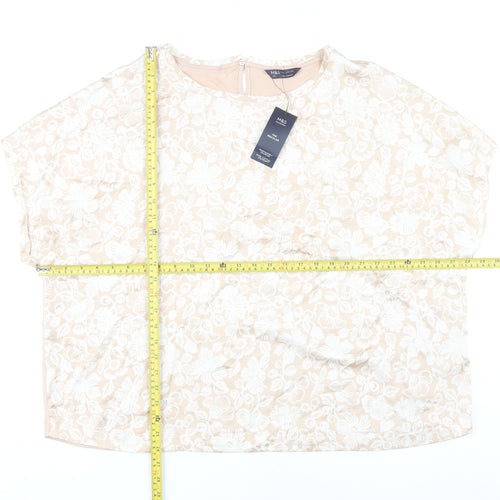 Marks and Spencer Women Beige Floral Blouse Size 24 Plus Short Sleeve