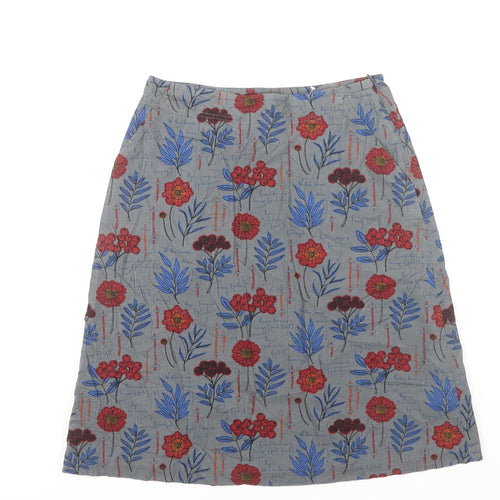 Seasalt Cornwall Women’s Grey Floral A-Line Knee Length Skirt Size 12