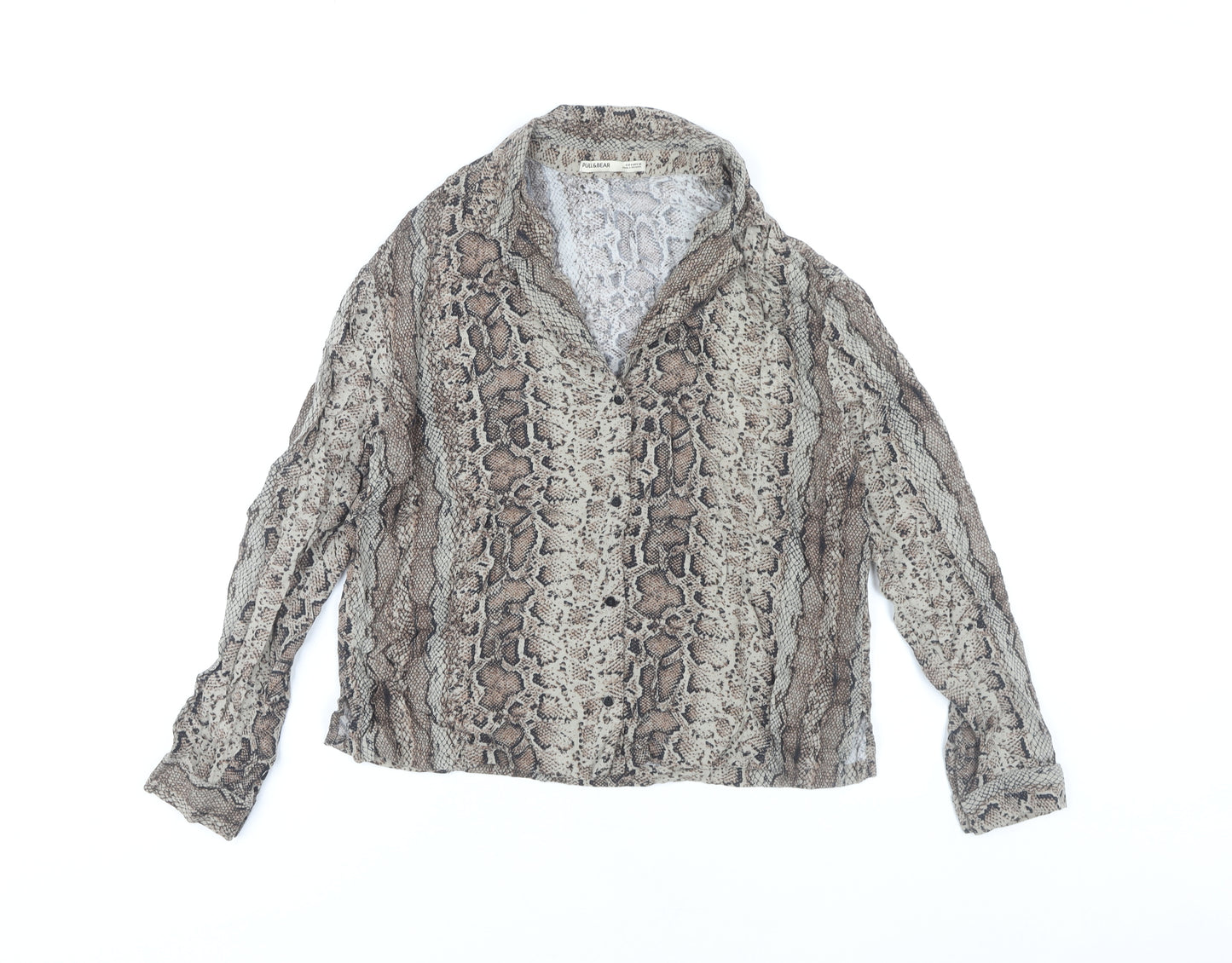 PULL&BEAR Women’s Brown Snake Print Viscose Blouse S