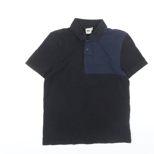 ASOS Men's Black Colourblock Polo Shirt Size M Cotton Short Sleeve