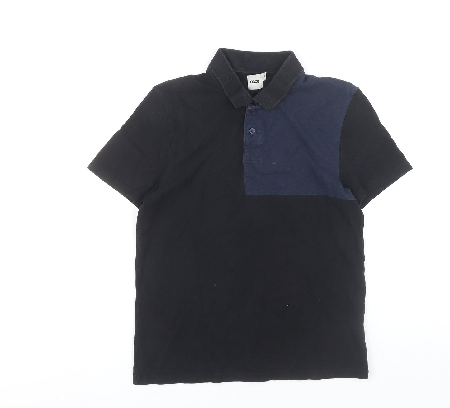 ASOS Men's Black Colourblock Polo Shirt Size M Cotton Short Sleeve