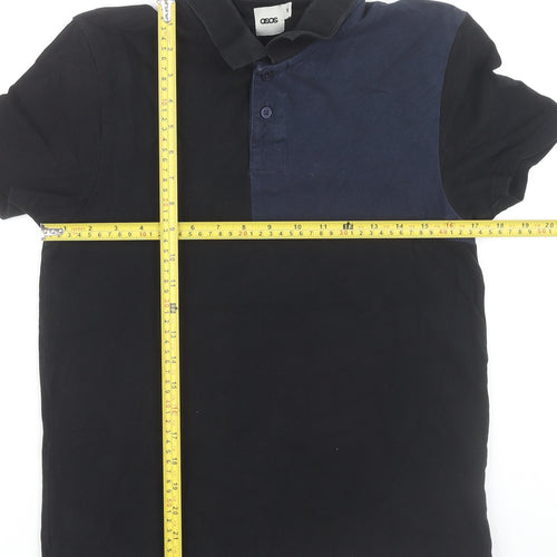 ASOS Men's Black Colourblock Polo Shirt Size M Cotton Short Sleeve