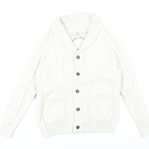 Marks and Spencer Men's Ivory Cable-Knit Cardigan M Regular Fit