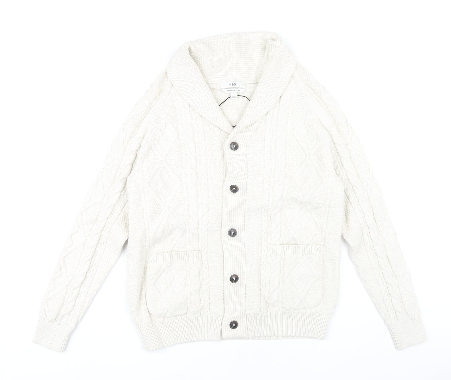 Marks and Spencer Men's Ivory Cable-Knit Cardigan M Regular Fit