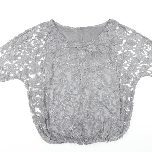 Angela Moda Women’s Grey Floral Lace Tunic Blouse L