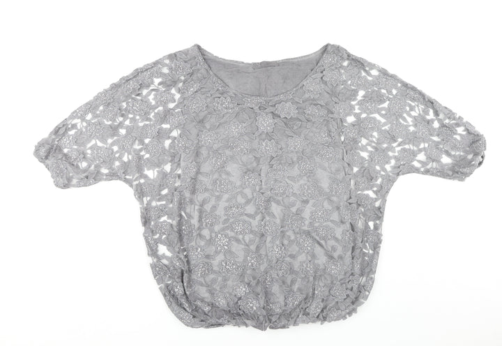 Angela Moda Women’s Grey Floral Lace Tunic Blouse L