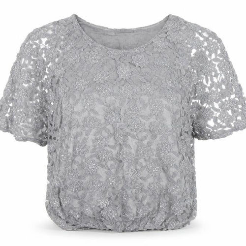 Angela Moda Women’s Grey Floral Lace Tunic Blouse L
