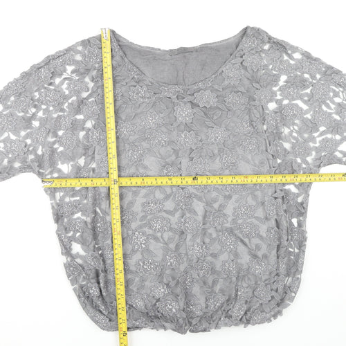 Angela Moda Women’s Grey Floral Lace Tunic Blouse L