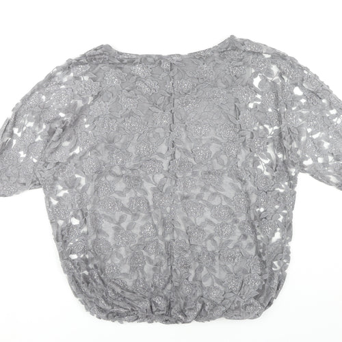 Angela Moda Women’s Grey Floral Lace Tunic Blouse L