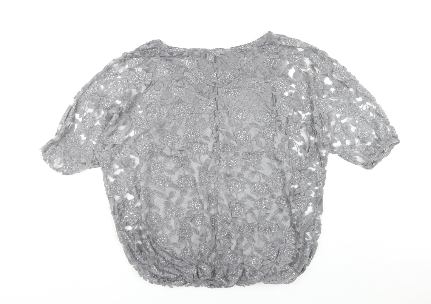 Angela Moda Women’s Grey Floral Lace Tunic Blouse L