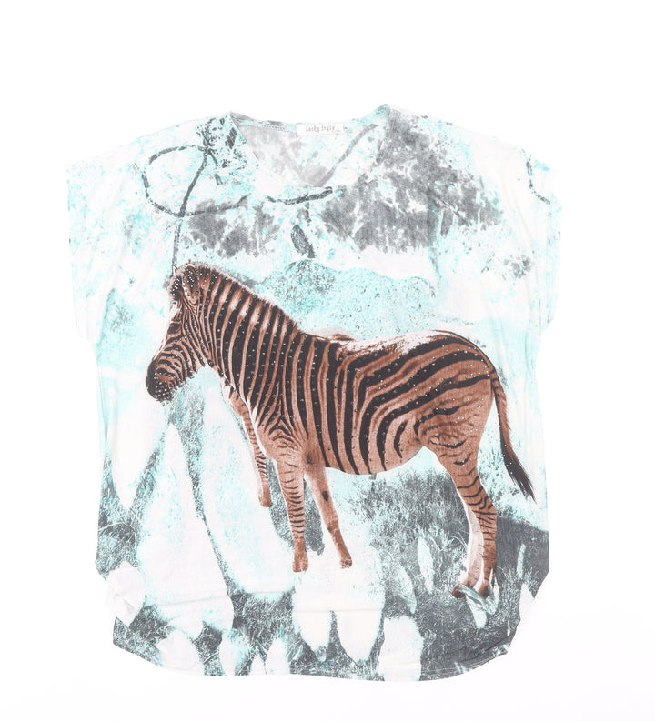 Lucky Style Women’s Multicoloured Zebra Print Short Sleeve T-Shirt XL