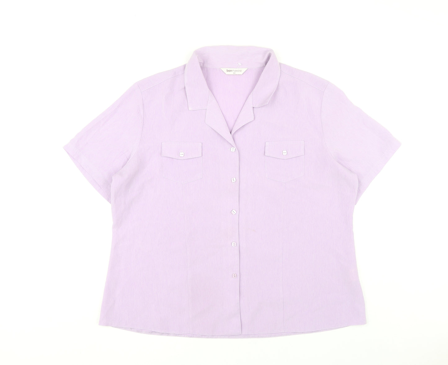 Bonmarché Women’s Purple Button-Up Shirt Size 22 Plus Short Sleeve