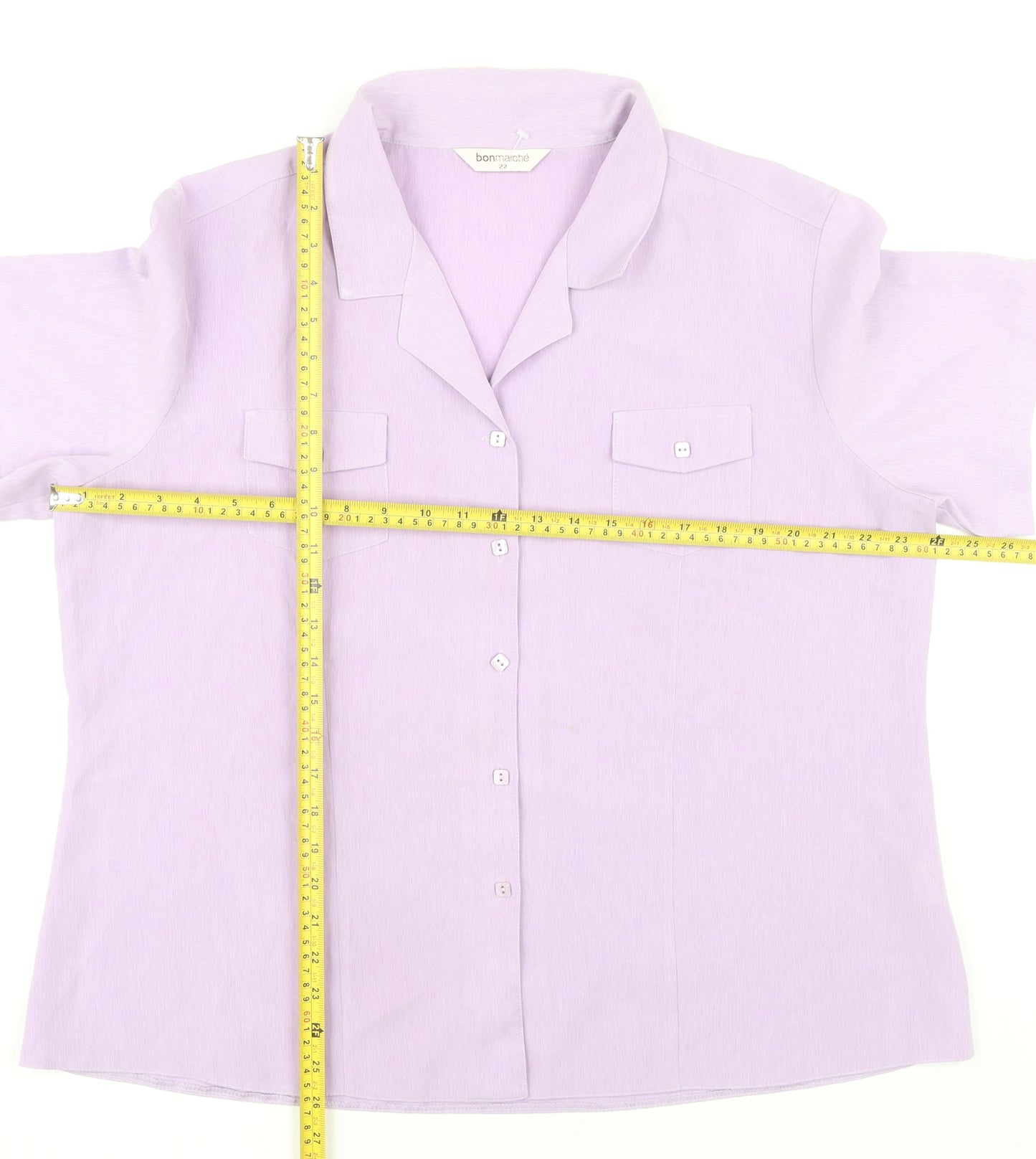 Bonmarché Women’s Purple Button-Up Shirt Size 22 Plus Short Sleeve