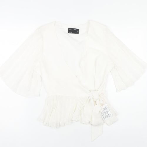 ASOS Design Women White Wrap Blouse Size 12 Flared Sleeve Summer Top