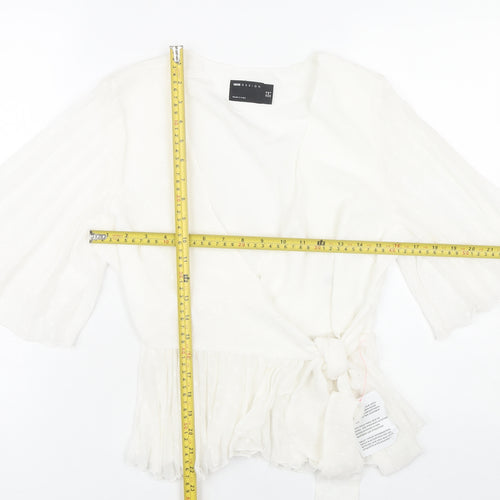 ASOS Design Women White Wrap Blouse Size 12 Flared Sleeve Summer Top
