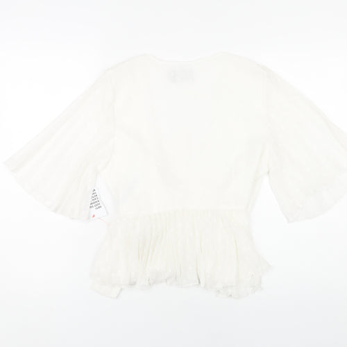 ASOS Design Women White Wrap Blouse Size 12 Flared Sleeve Summer Top