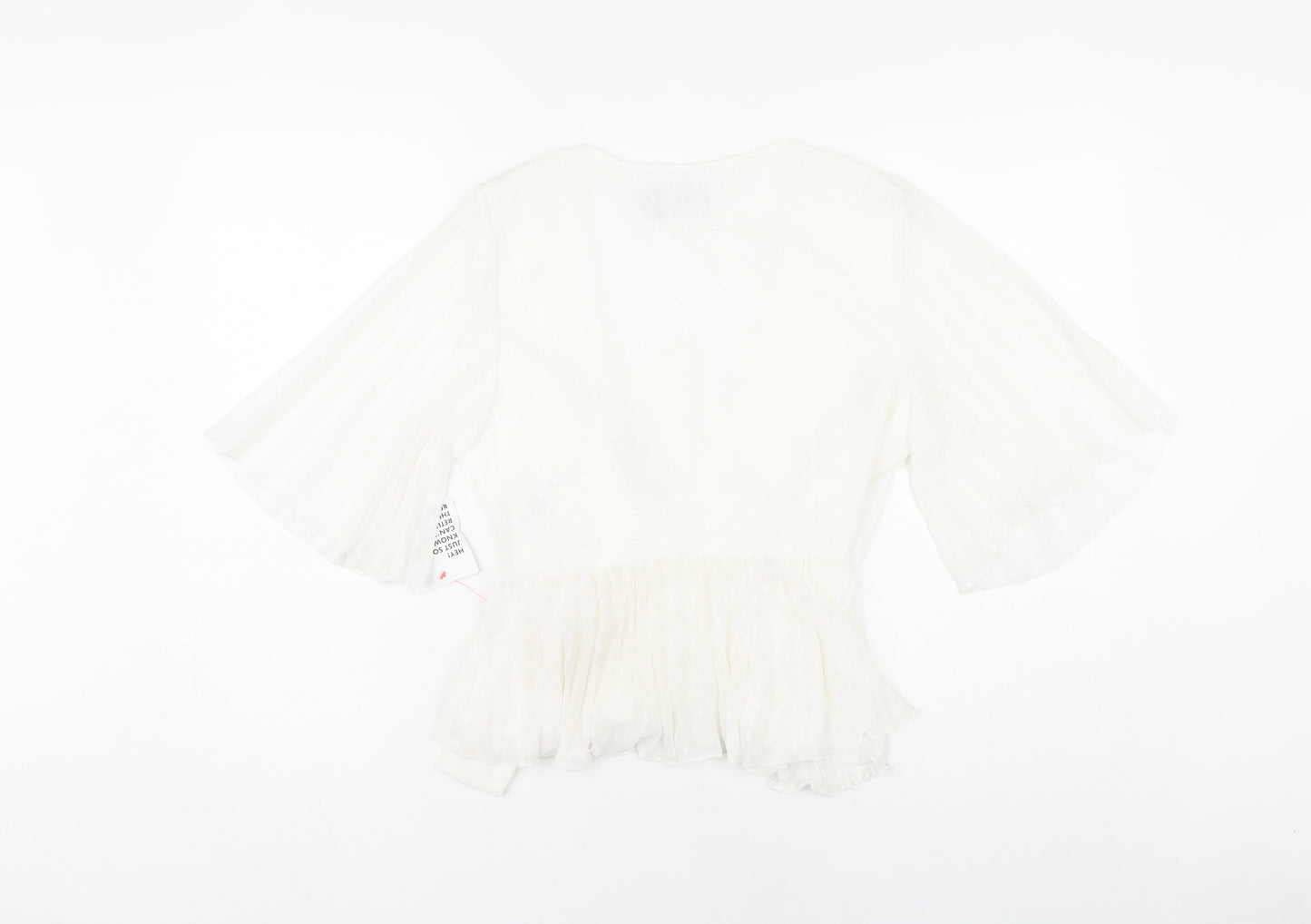 ASOS Design Women White Wrap Blouse Size 12 Flared Sleeve Summer Top