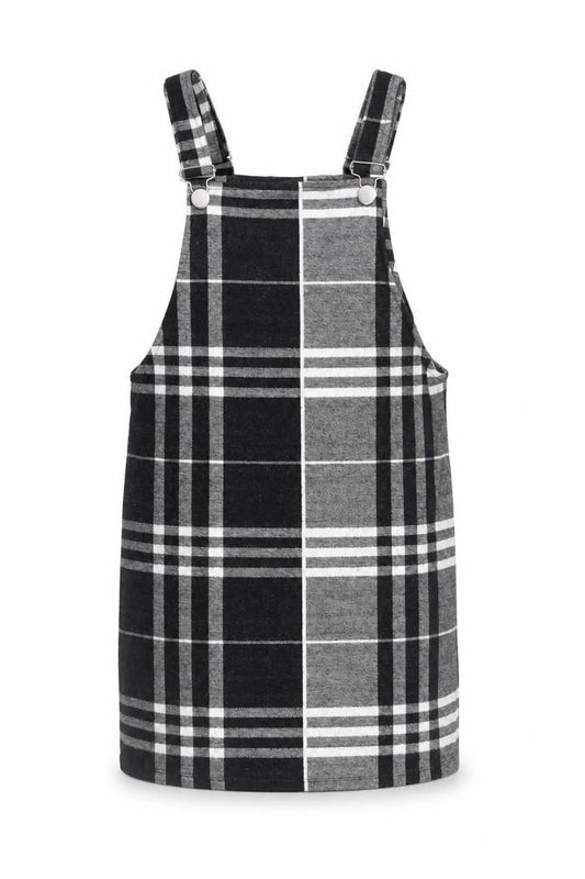 Front view of Select Women’s Black Check Pinafore Dress, size UK 6, Adjustable Straps