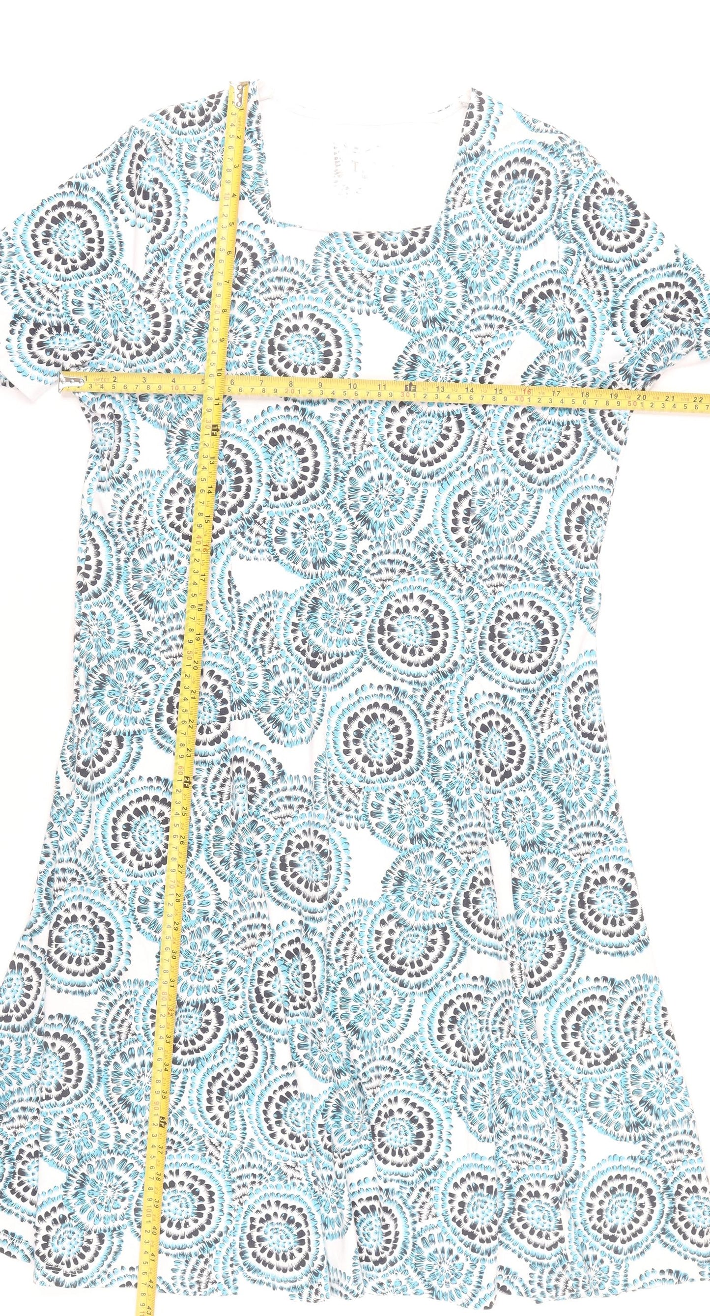 TIGI Women's Blue Geometric A-Line Knee Length Dress Size 18