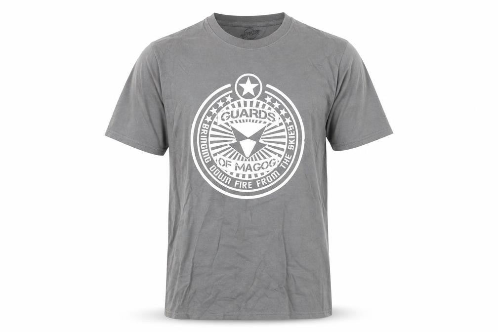 Front view of Bathroom Wall T-Shirts Men's Grey Graphic Print Crew Neck Tee M