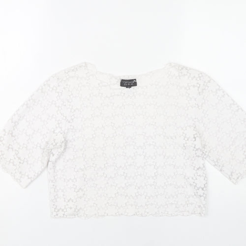 Topshop Women White Floral Lace Cropped Blouse UK 8