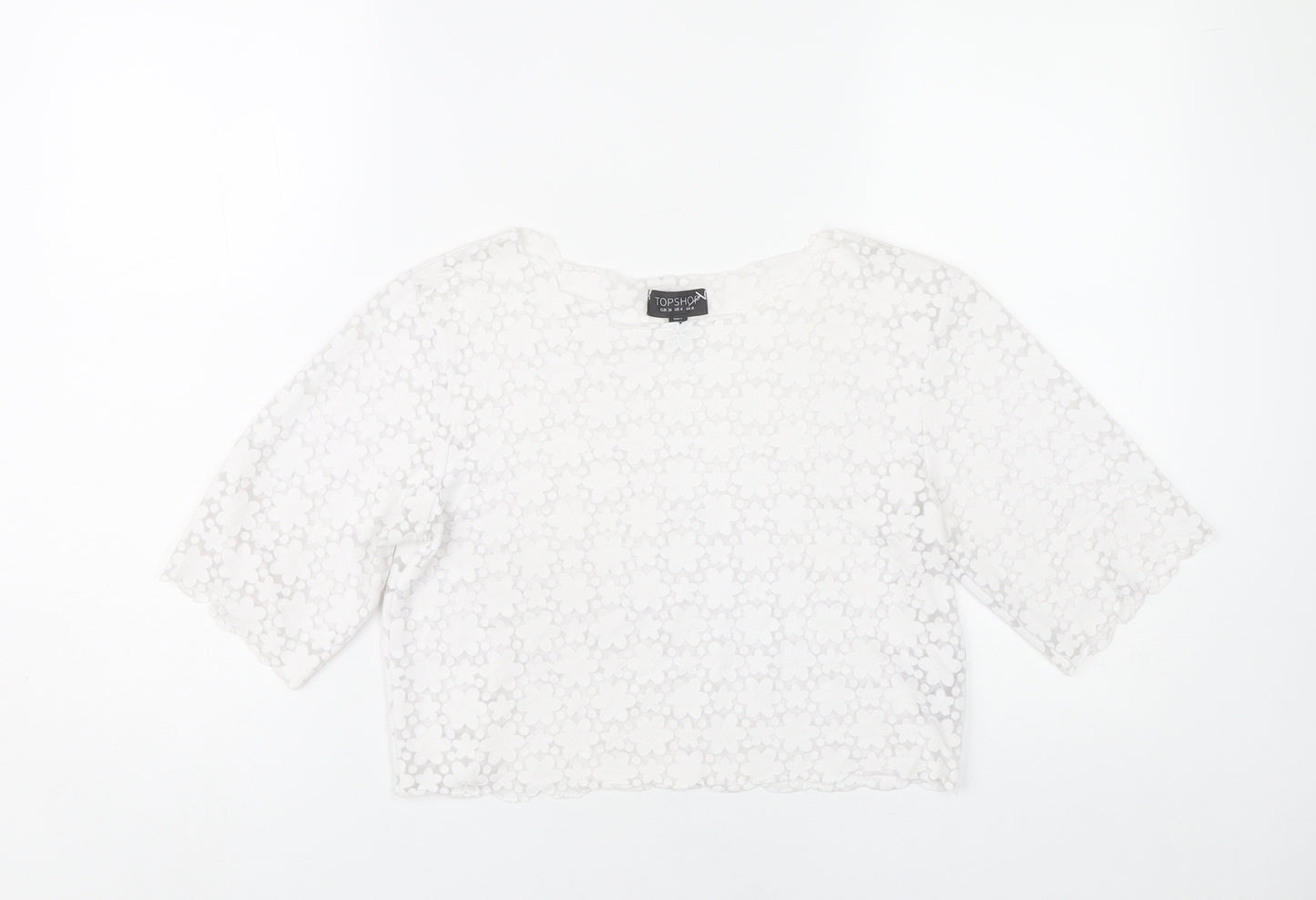 Topshop Women White Floral Lace Cropped Blouse UK 8