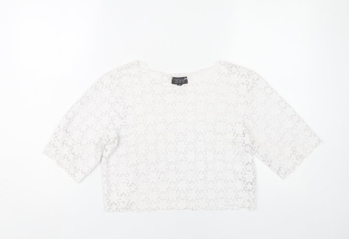 Topshop Women White Floral Lace Cropped Blouse UK 8