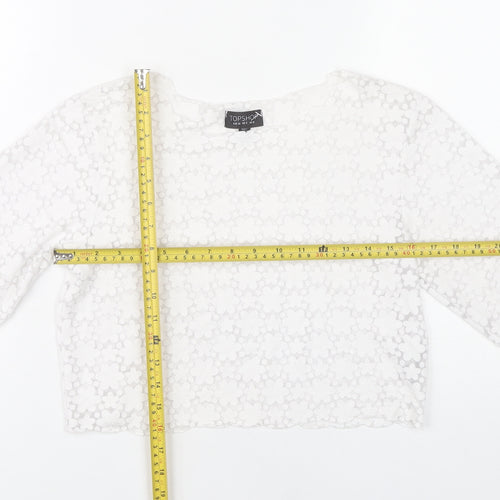 Topshop Women White Floral Lace Cropped Blouse UK 8