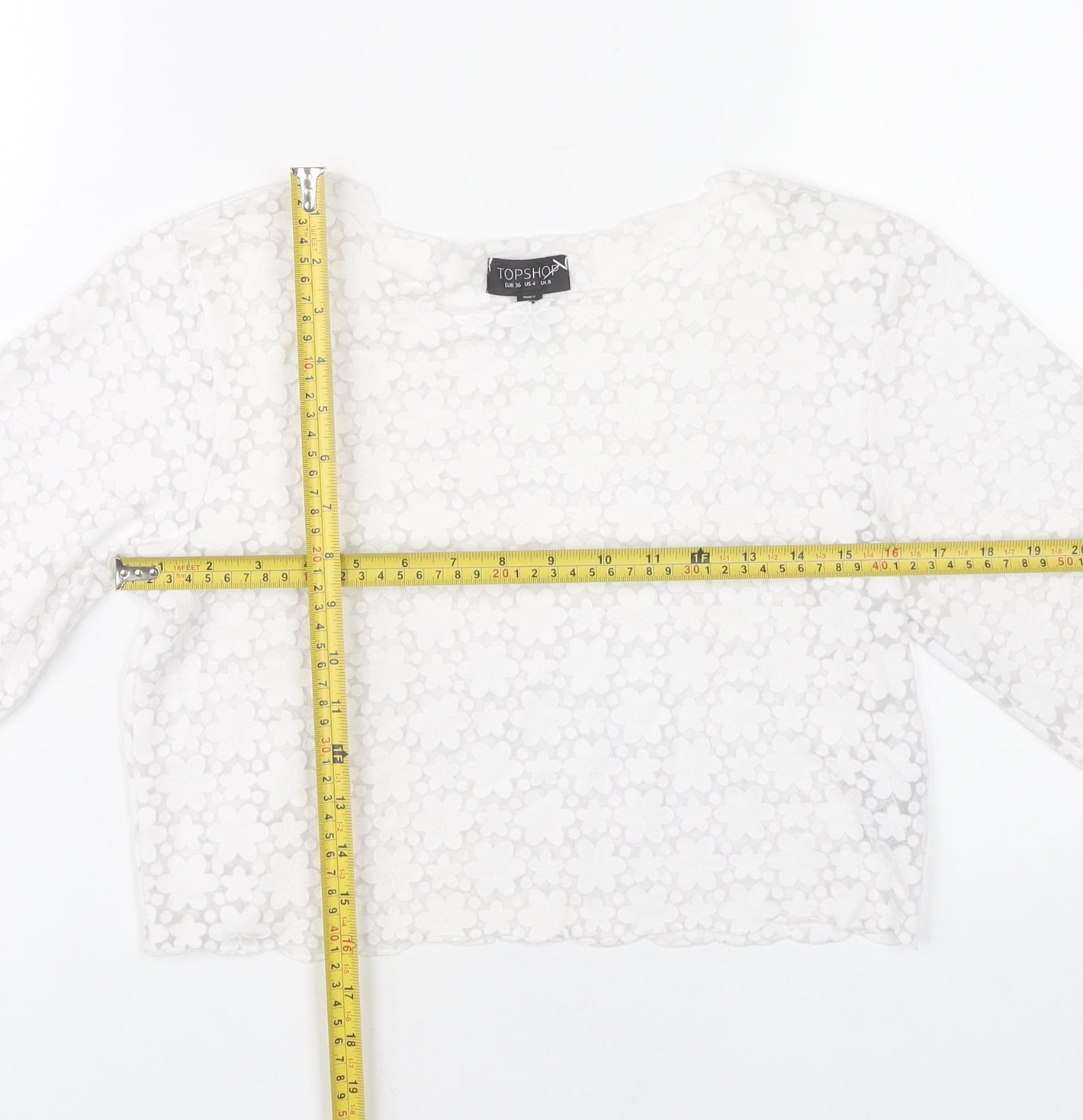 Topshop Women White Floral Lace Cropped Blouse UK 8