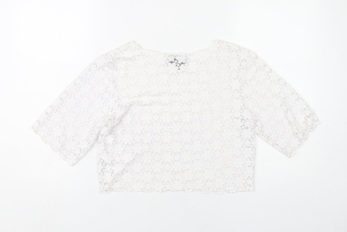 Topshop Women White Floral Lace Cropped Blouse UK 8