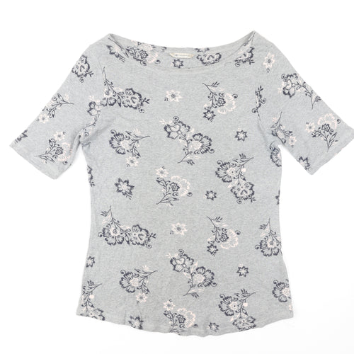 Marks and Spencer Women’s Grey Floral Cotton T-Shirt UK 14