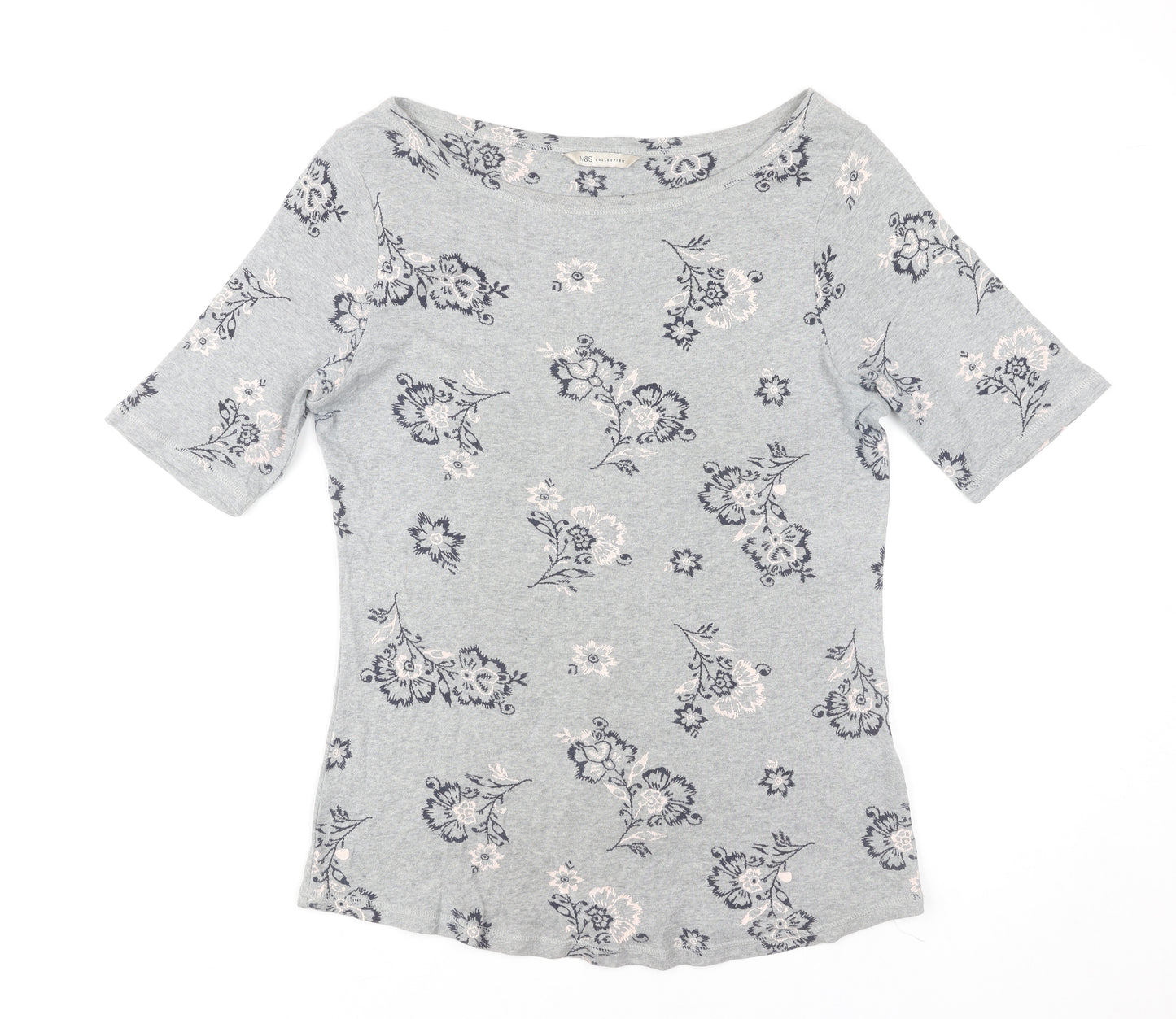 Marks and Spencer Women’s Grey Floral Cotton T-Shirt UK 14