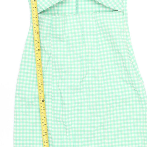 Zara Women Green Check Sheath Midi Dress XS Puff Sleeve Cut Out