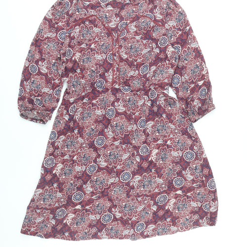 Marks and Spencer Women's Red Floral A-Line Knee Length Dress Size 12
