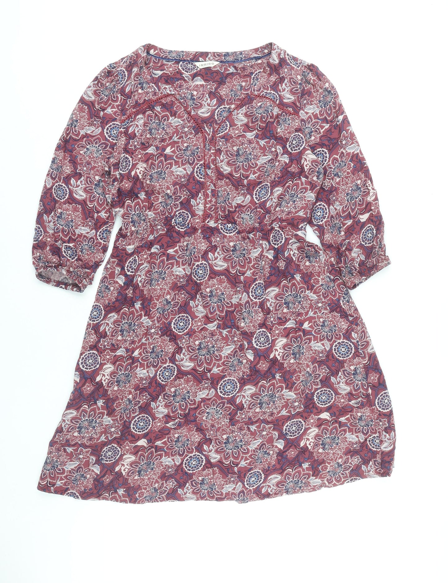 Marks and Spencer Women's Red Floral A-Line Knee Length Dress Size 12