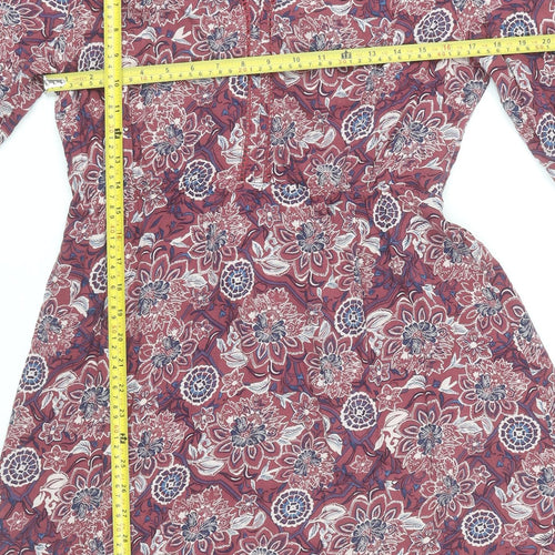 Marks and Spencer Women's Red Floral A-Line Knee Length Dress Size 12