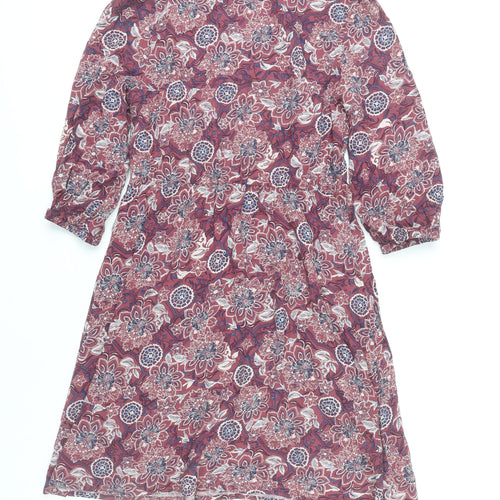 Marks and Spencer Women's Red Floral A-Line Knee Length Dress Size 12