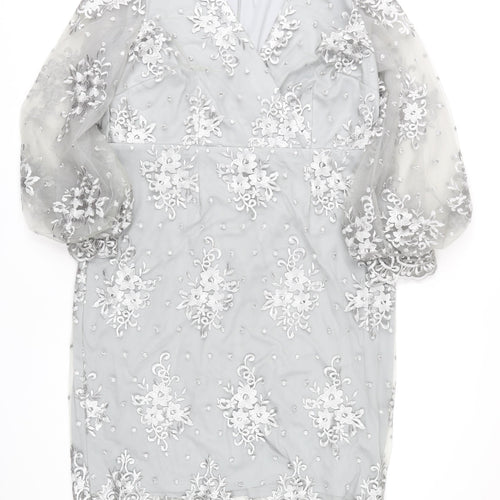 Kaleidoscope Women’s Grey Floral Lace Sheath Dress Size 14