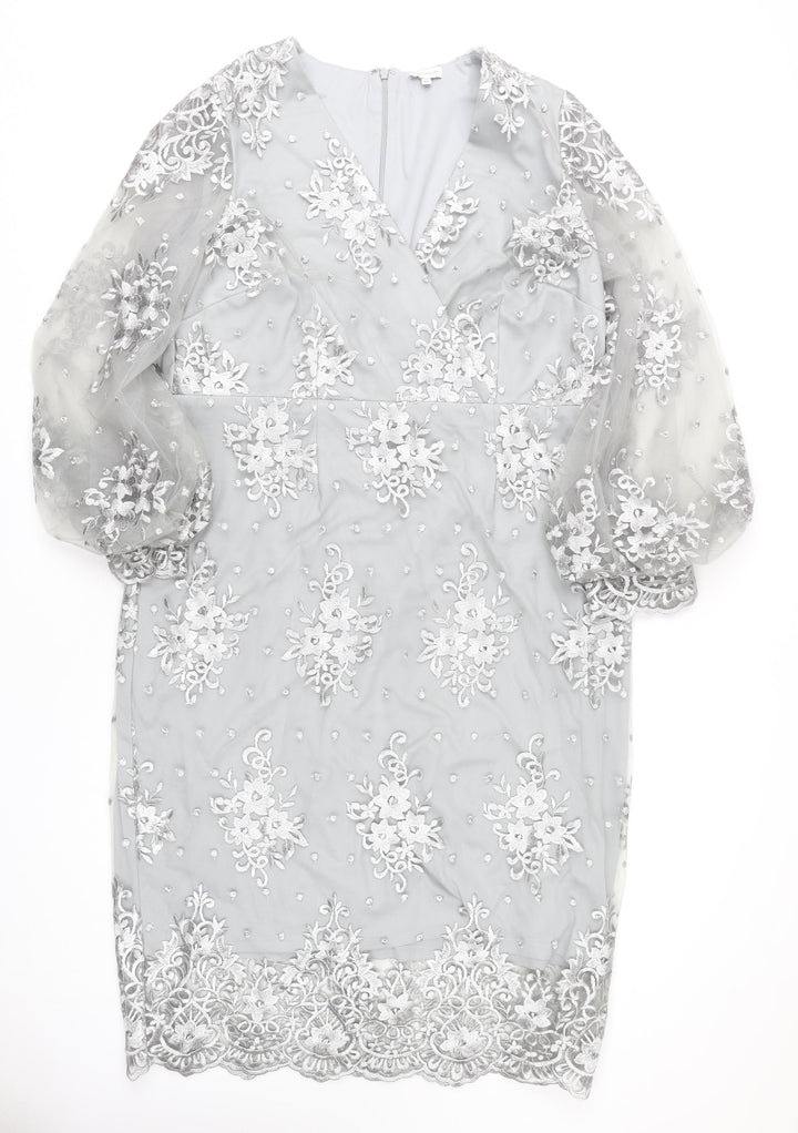 Kaleidoscope Women’s Grey Floral Lace Sheath Dress Size 14