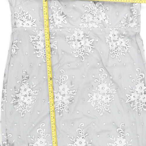 Kaleidoscope Women’s Grey Floral Lace Sheath Dress Size 14
