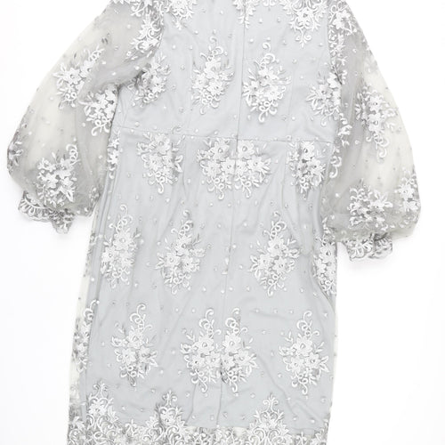 Kaleidoscope Women’s Grey Floral Lace Sheath Dress Size 14