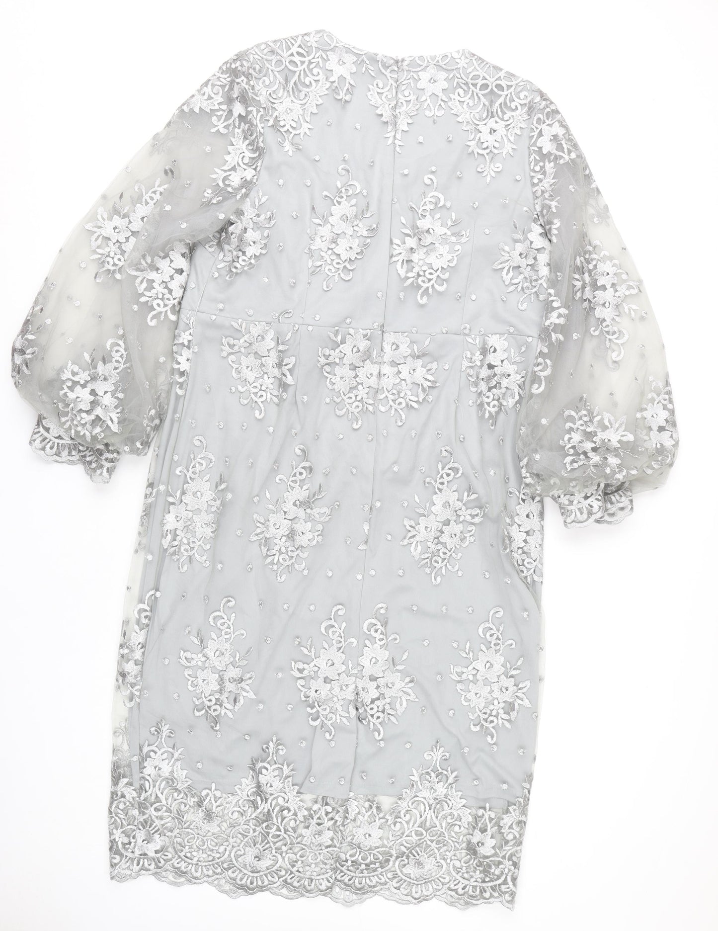 Kaleidoscope Women’s Grey Floral Lace Sheath Dress Size 14