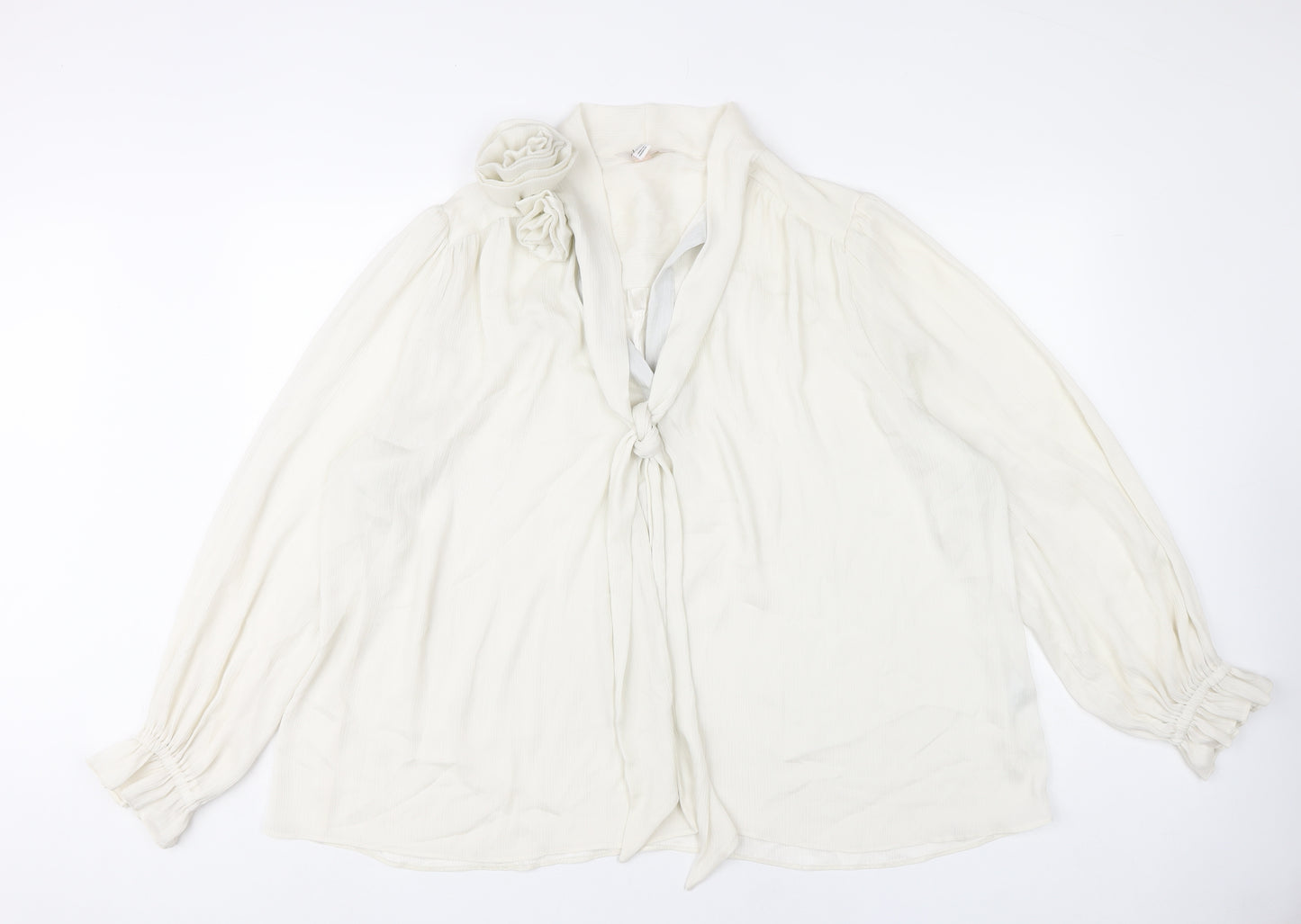River Island Women Ivory Long Sleeve Wrap Blouse UK 20