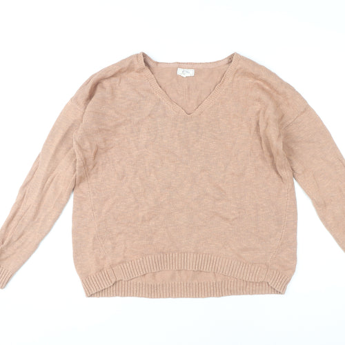 Fat Face Women's Beige V-Neck Cotton Jumper Size 12