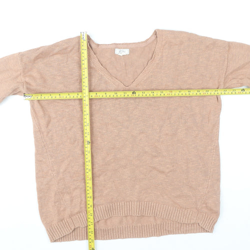 Fat Face Women's Beige V-Neck Cotton Jumper Size 12