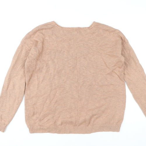 Fat Face Women's Beige V-Neck Cotton Jumper Size 12