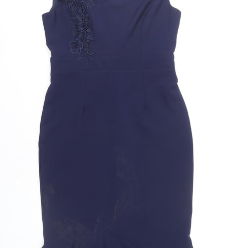 Little Mistress Women’s Blue UK12 Bodycon Lace Off-Shoulder Dress