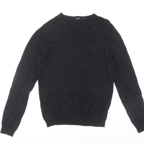 Hugo Boss Men's Black V-Neck Knit Jumper M Cotton Wool Business Casual